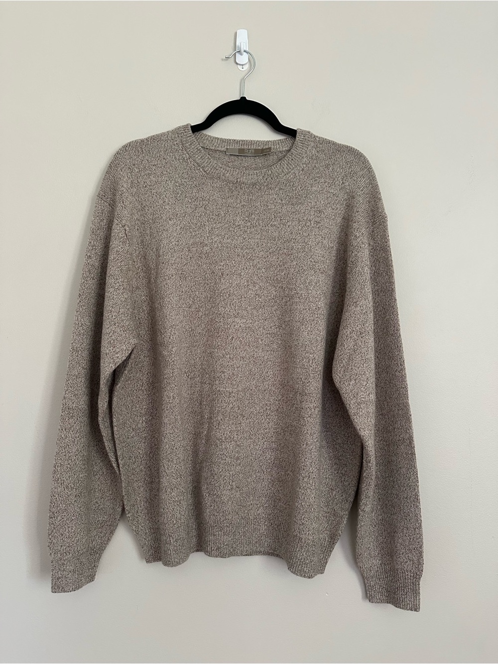 Raffi Merino Wool Crewneck Sweater XL Beige Oatmeal Knit Cabincore Casual Basic